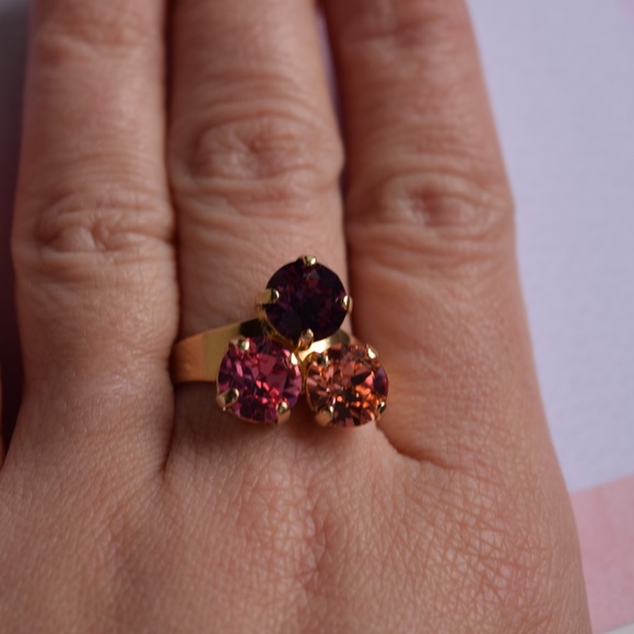Swarovski Triangle Ring, Swarovski 3 Stones Ring, - Picture 2 of 7